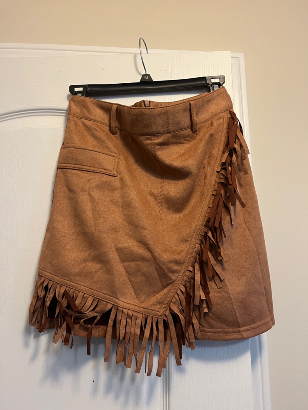 Brown Suede Fringe Wrap Mini Skirt